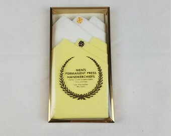 Vintage men permanent press Handloom embroidery continental fold handkerchiefs