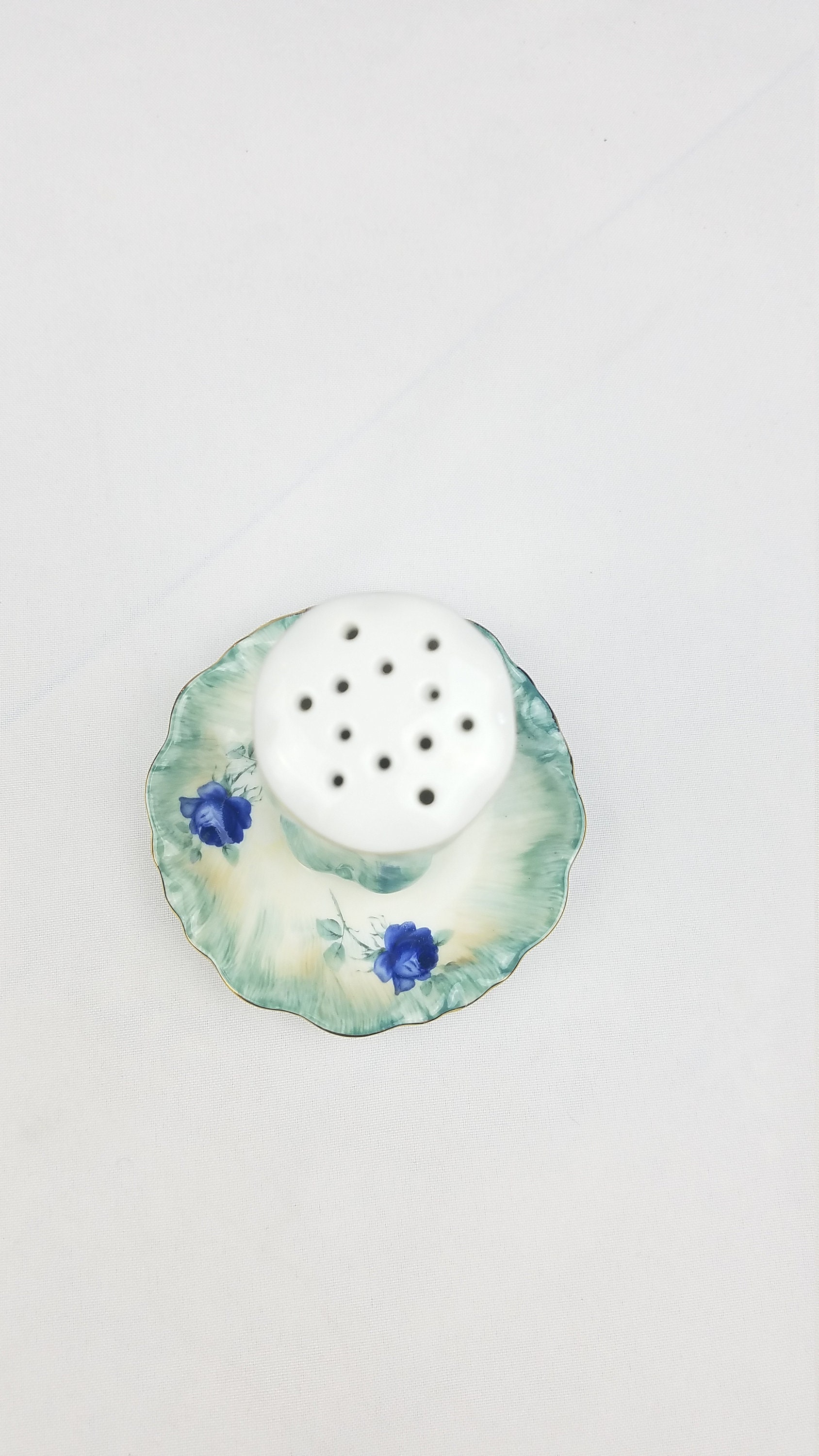 Vtg Betty Planter Porcelain Treasures hand painted hat pin holder blue flowers Vtg Betty Planter Porcelain Treasures Hand Painted Hat Pin  main image 4