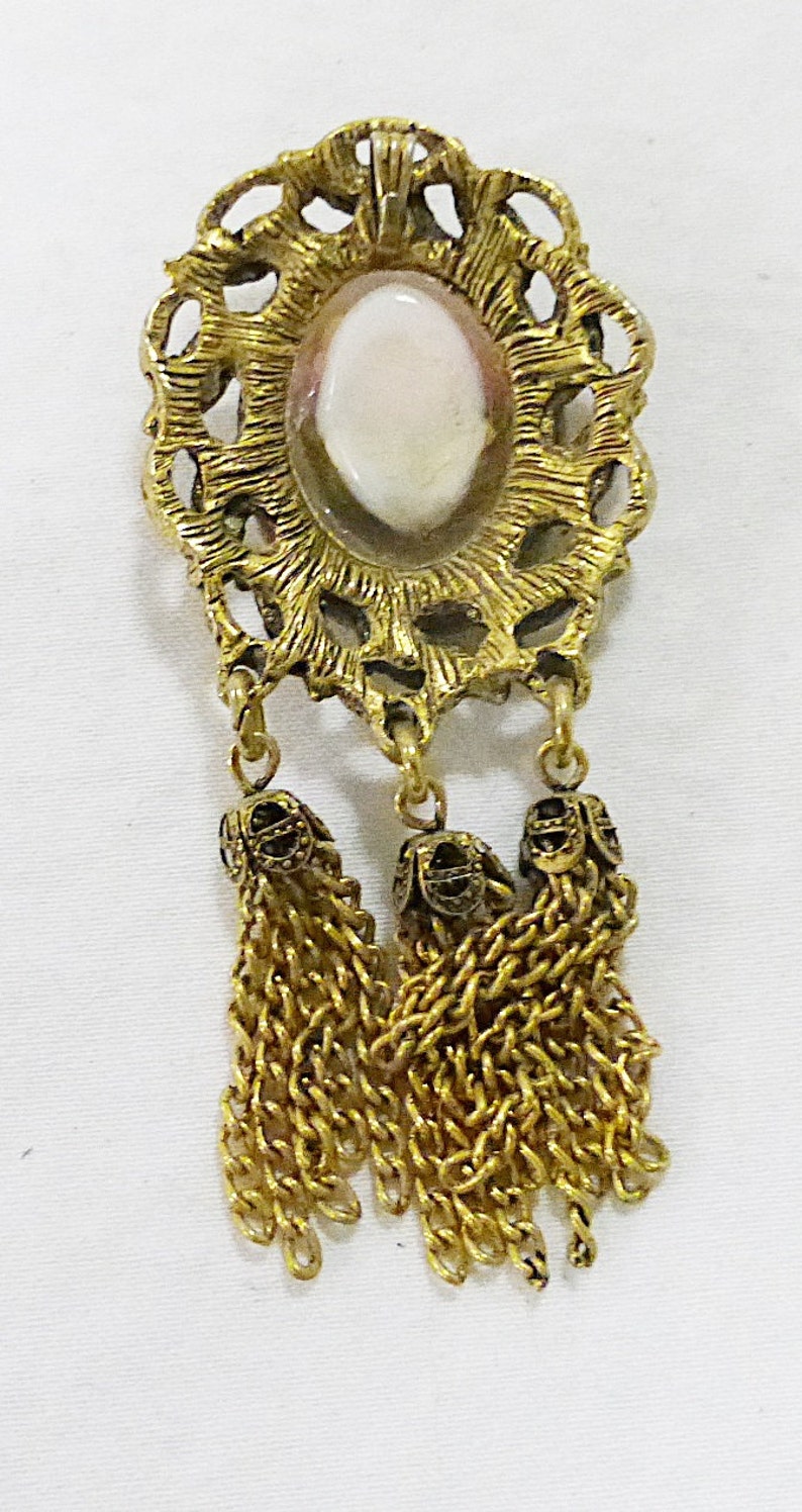 Vintage brass art glass flower cabochon pendent art nouveau image 3