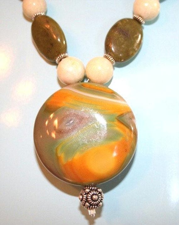 Handmade semi precious stone necklace with new jade and jasper