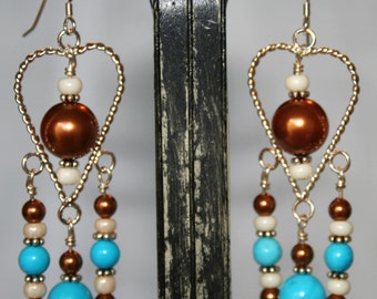 Hand made Swarovski pearls earrings, blue chalk Turquoise and silver plated elements and sterling silver ear wire