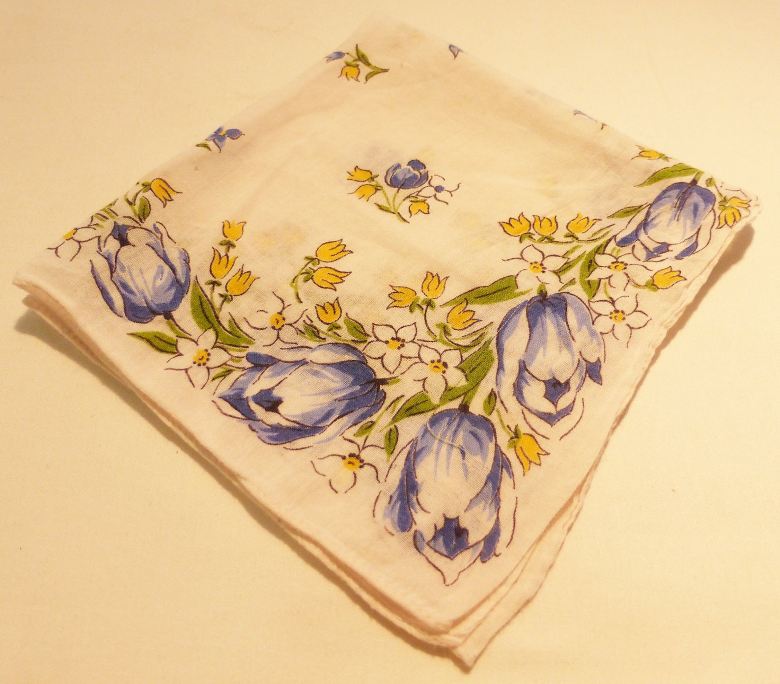 Hanki flower print cotton vintage 50’s handkerchief blue | Etsy