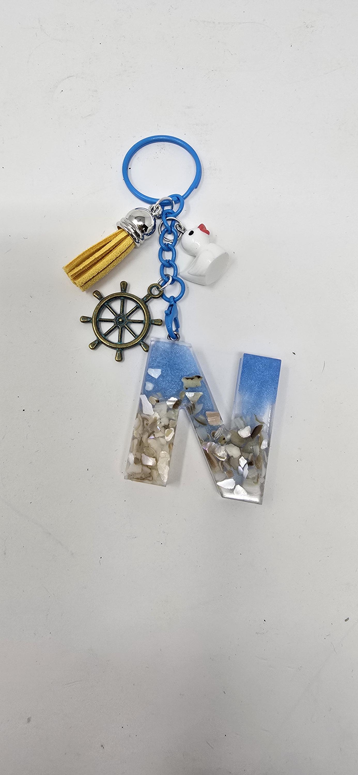 Handmade Resin Beach Themed Letter N Keychain - Etsy