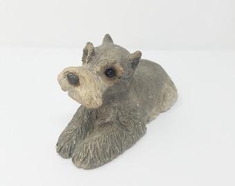 Vtg Sandicast hand painted hand casted clay Schnauzer dog sculpture Sandra Brue signed collectible