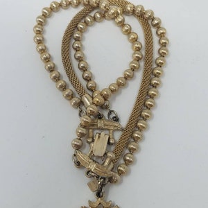 Vtg 1950's CAPRI bracelet signed pendant filigree design mid century gold tone multi strand image 4