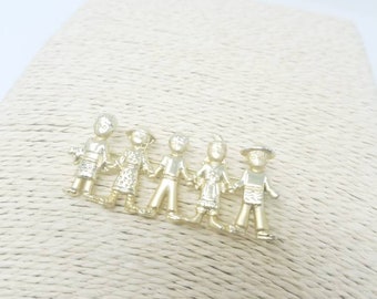 Vtg AJC brooch pin children kids of the world nations unity gold tone signed