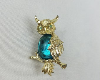 Vtg Gerry's silver tone owl brooch pin metal