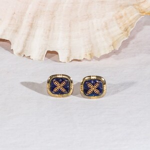 Vintage Manschettenknöpfe blau gold-Ton Herren Accessoires