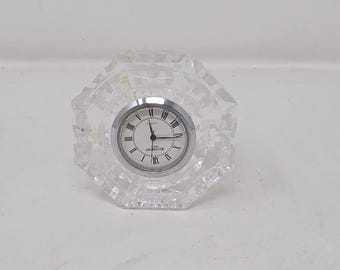 Vtg Waterford crystal octagonal ireland travel quartz desk clock paperweight
