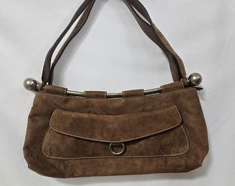 Vtg Y2K Unbranded suede shoulder bag women brown retro western Indie Sleaze