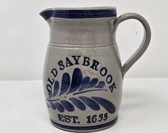 Vtg Westerwald salt glazed pottery handled pitcher "OLD SAYBROOK" signed