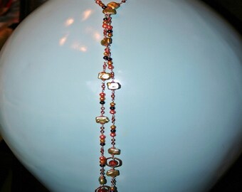 Handmade copper chain necklace with pearls beads