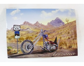 Arizona historic route 66 Harley Davidson mountain postcard unposted