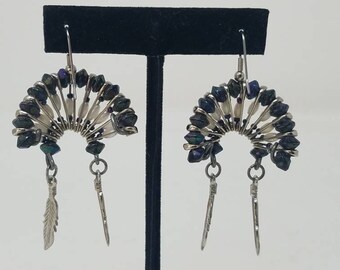 Hand made Native American Indian War Bonnet hooks drop earrings beaded