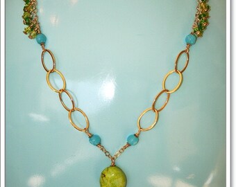 necklace 14k Gold plated with Chalk Turquoise semi precious stone