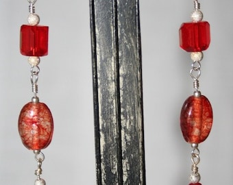 Hand made Sterling silver hook dangle earrings w/glass beads