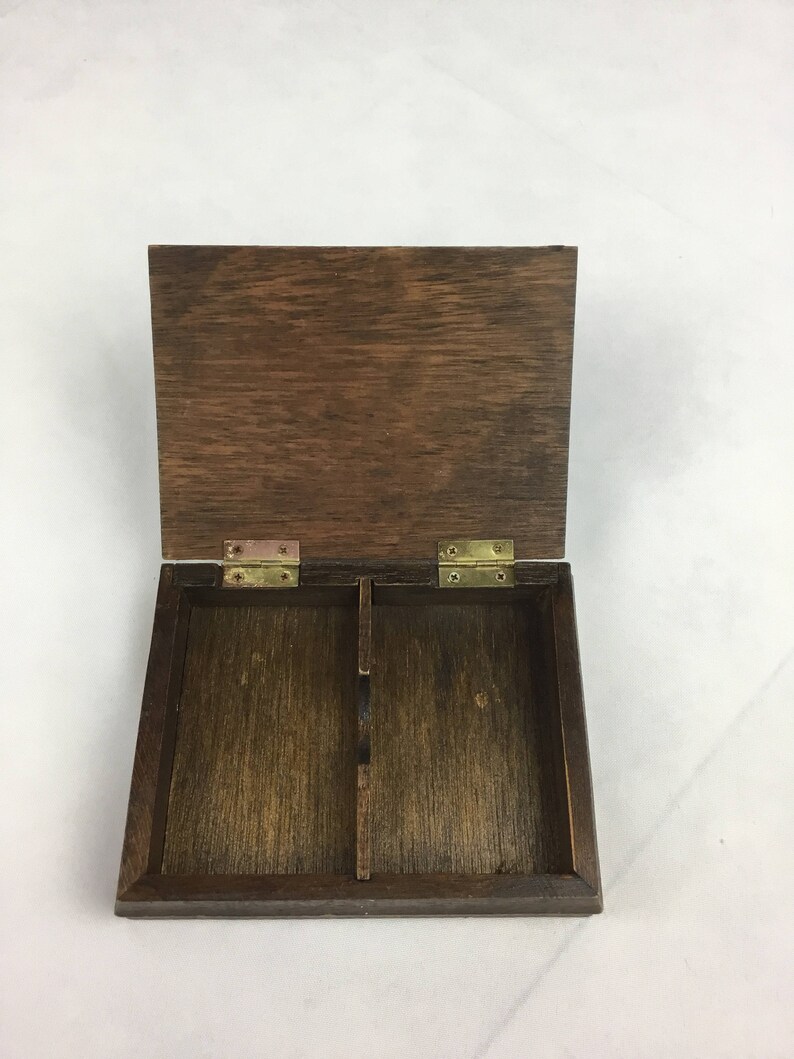 Vintage wood playing card holder box ceramic mallard duck decor