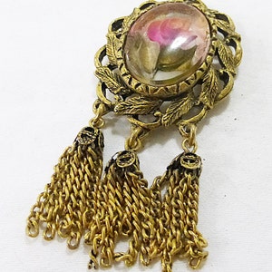 Vintage brass art glass flower cabochon pendent art nouveau image 1