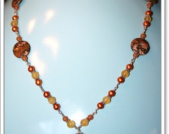 Fresh water pearls Citrine and Leopardskin necklace hand made