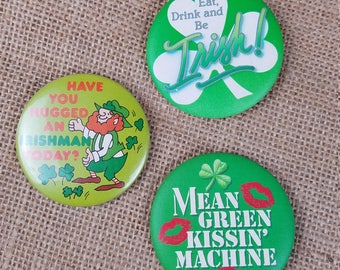 Vintage Saint Patrick's Day tin holiday brooch pin lot of 3 green