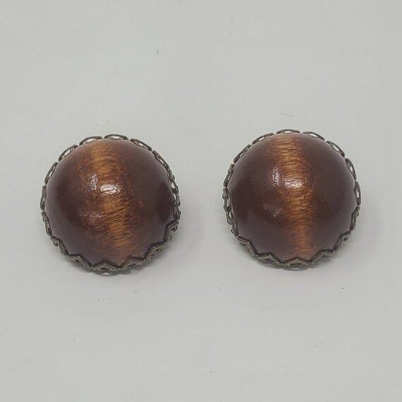 Boucles D'oreilles Clips Rétro En Bois Orange - Gros Modèles, Occasion En Parfait état