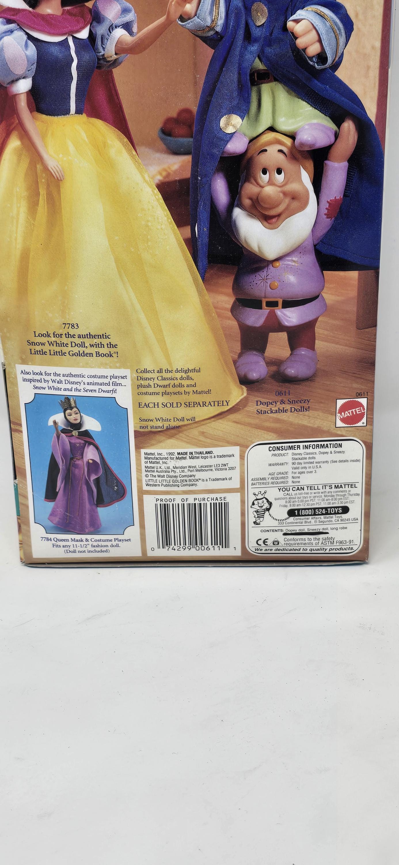 Vtg 1992 Disney Dopey & Sneezy Stackable Dwarf Doll Snow White