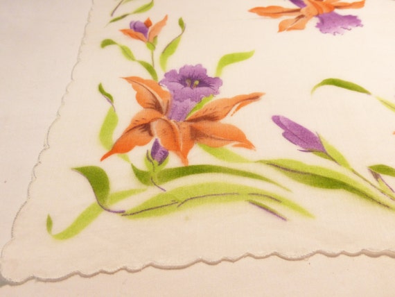 Vintage 50's handkerchief hanki flower print cott… - image 2