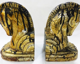 Vtg Bookend horses set of two western equestrian farmhouse whimsical