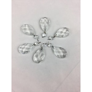 Vtg chandelier crystal teardrop faceted glass clear lamp part set of 6