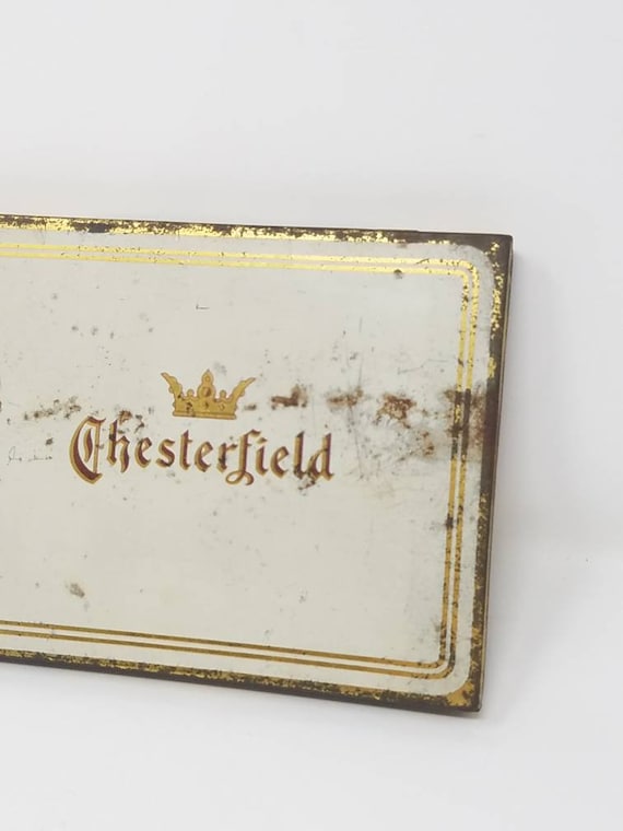 chesterfield cigarettes tin Vtg 1940s Chesterfield Cigarette Box Tin Tobacco Hinged Rustic Collectible