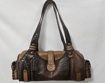 Vtg Y2K Aldo shoulder bag women small brown faux leather snakeskin embossed