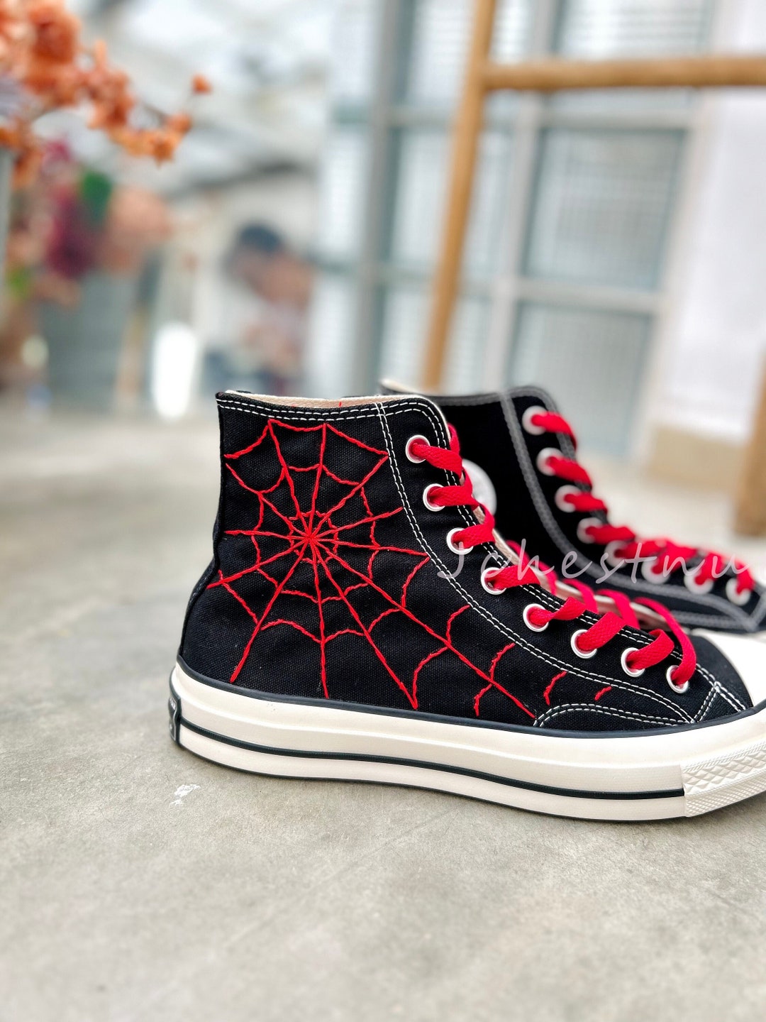 Custom Converse Chuck Taylor Embroidered Spider Silk, No Way Home