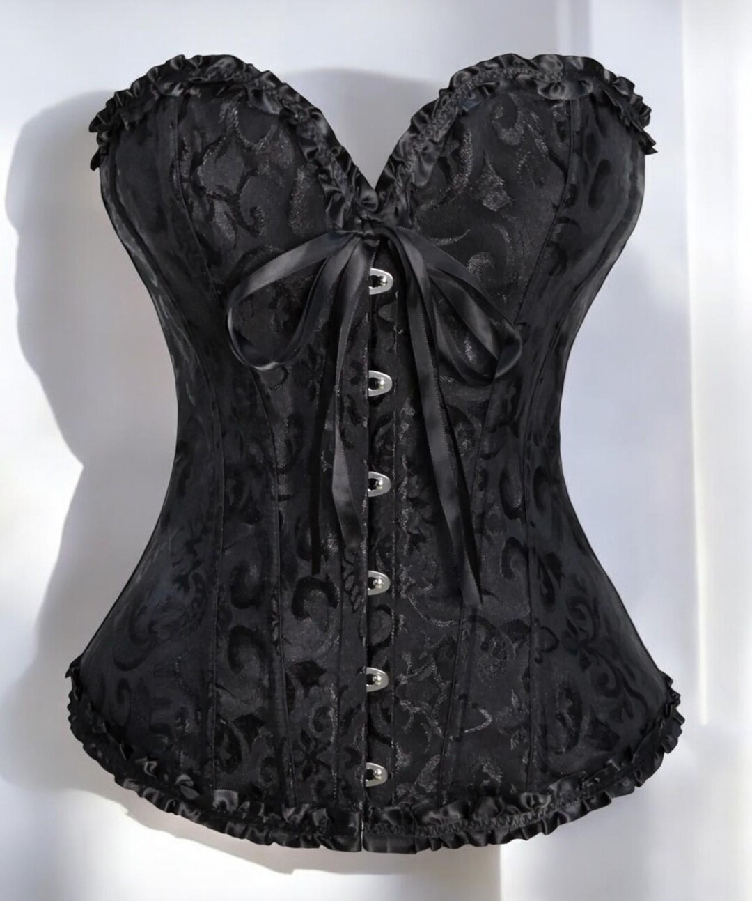 Sheer Stripe Mesh Open Bust Bustier Set main image 1