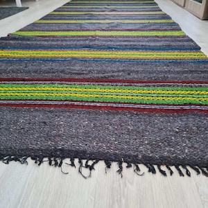 Handwoven Antique Wool Rug. 1950s Authentic Vintage Carpet. Farmhouse & Rustic Decor. Natural Dyes