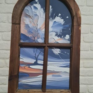 Unique Wall Art Decoration – Antique 19th century Window Frame with Modern Art/Wall Decor/Rustic Decor