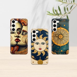 Cartes de tarot spiritualité coque de téléphone soleil housse occulte pour Samsung Galaxy S24 S23 FE S22 Pro S21 Ultra A55 A35 iPhone 16 Pro 15 14 13 Pixel 9