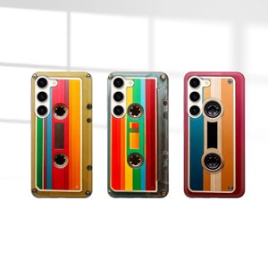Kassettenspieler Handytasche Tape Corder Cover für Samsung Galaxy S24 S23 FE S22 Pro S21 Ultra A55 A35 iPhone 16 Pro 15 14 Pixel 9 8 7, Geschenk
