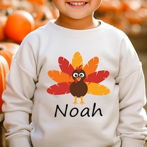 Custom Name Turkey Toddler Sweatshirt: Thanksgiving Kids Shirt