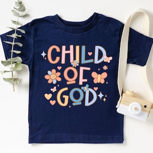 Child of God Faith Christian Quotes Kids T-Shirt, Bible Verse Baby Bodysuit, Christian Baby Shirts, Floral Church Youth Shirt