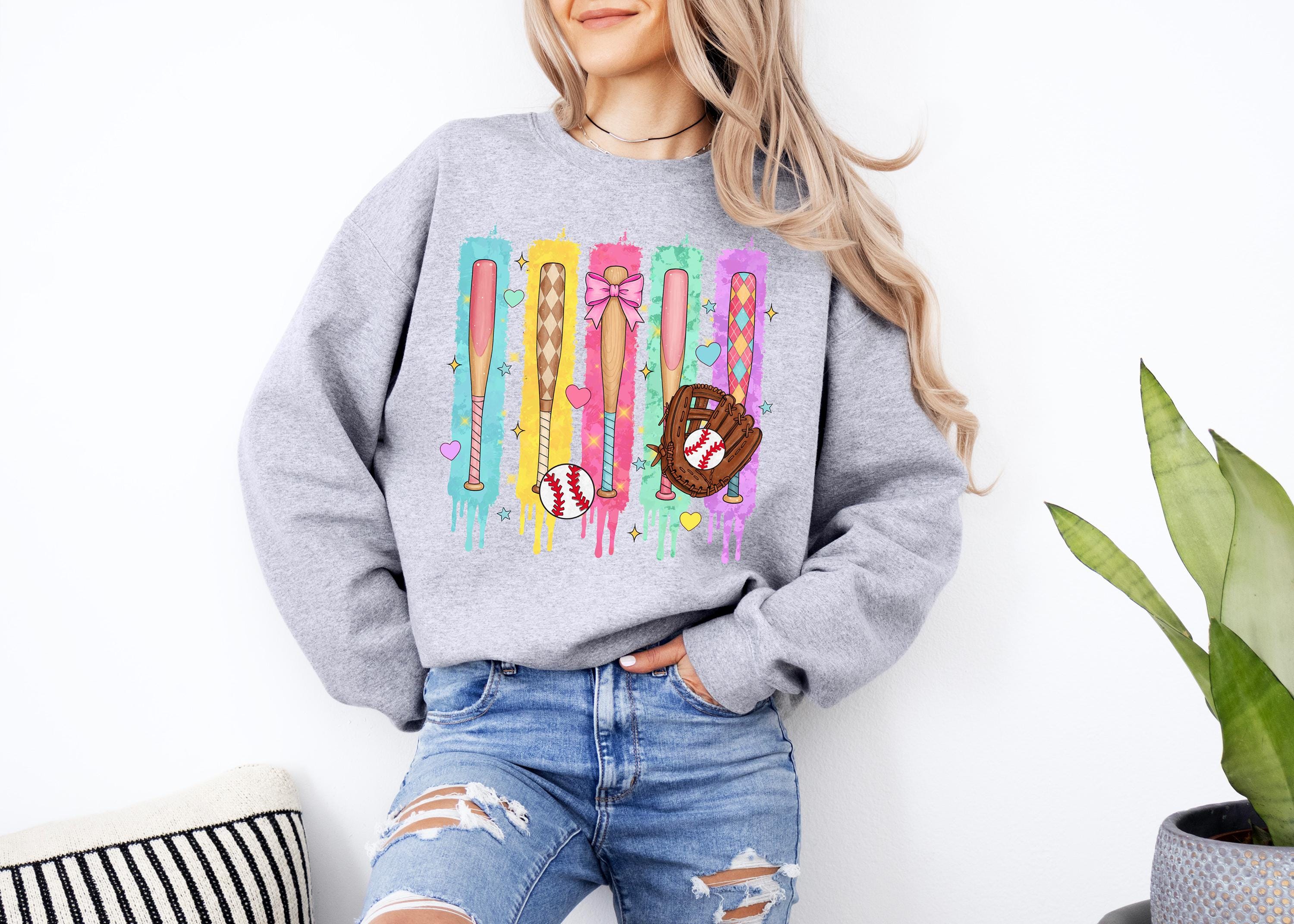Baseball Ice Cream Drip Sweatshirt, Baseball Bow T-shirt