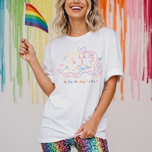 Comfort Colors® Kiss More Girls Baby Tee, Lesbian Shirt, Pride TShirt, LGBTQ Tee Queer Girls Tee, Pride Clothing, Rainbow T-Shirt