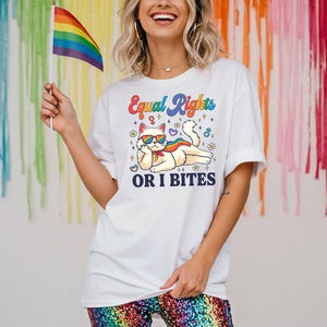 Comfort Colors® Equal Rights Or I Bites Cat Shirt, LGBTQ+ Pride Kitten Tee, Funny Activist Apparel, Queer Animal Lover Top, Human Rights Tee
