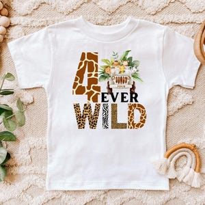 4 Ever Wild Shirt, Safari 4th Birthday Toddler T-Shirt, Birthday 4th Jungle birthday gift tee, Zoo Animals Toddler Shirt