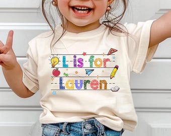 Custom Name School Kids Shirt, First Day of School Toddler T-Shirt, Back to School Alphabet Kids Tshirt, Toddler School Outfit for Boy Girl