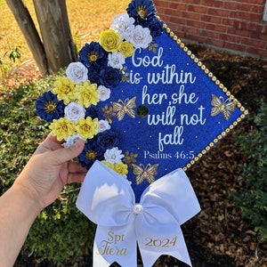 God is within her Graduation Cap Topper,Graduation Topper Custom Topper Graduation Cap Topper Grad Cap Topper navy blue topper