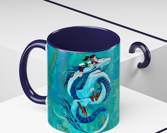 Taza de café Chihiro de El viaje de Chihiro (11 oz) azul marino y azul claro