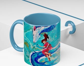Taza de café Chihiro de El viaje de Chihiro (11 oz) azul marino y azul claro
