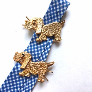 Hair Accessory Vintage Barrettes Whimsical Cuteness 1970s Dog Gold Tone Barrettes Deadstock Retro Hair Clips Pups Puppies