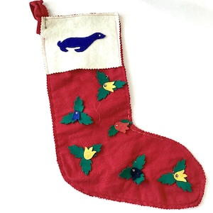 Vintage Mid Century Christmas Stocking Vintage 1950s Handmade Felt Stocking Christmas Country Living Decor Retro Holiday MCM Decor Reindeer