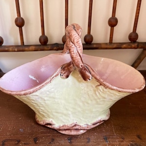 Antique Majolica Yellow Basket Victorian Chic Vintage Home Decor Modern Farmhouse Country Cottage Cozy Pink Interior Chateau Core Vase